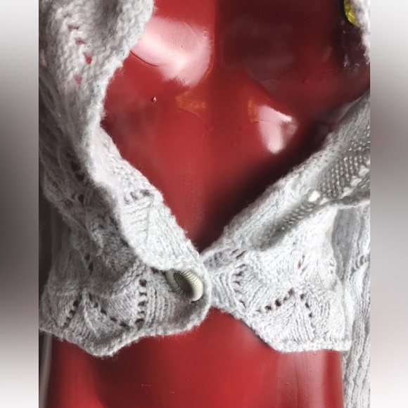 Anthropologie Tapemeasure Light Gray Crocheted Open Cardigan Sweater - L Large - Picture 6 of 9